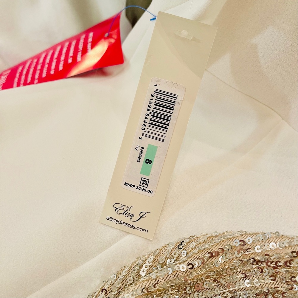 NWT {Eliza J} Sequin Balloon Sleeve Crepe Gown - Picture 10 of 10